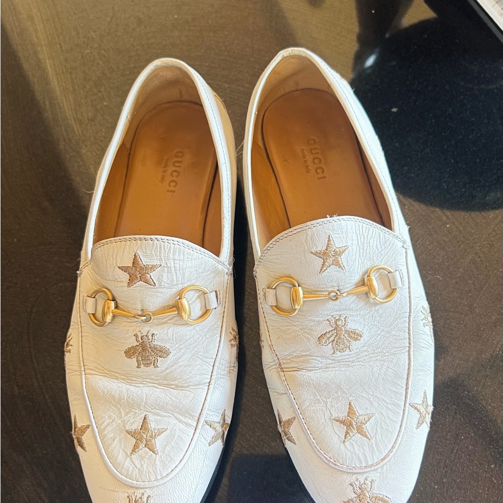 Gucci Loafers with Embroidered Star and Bee in White